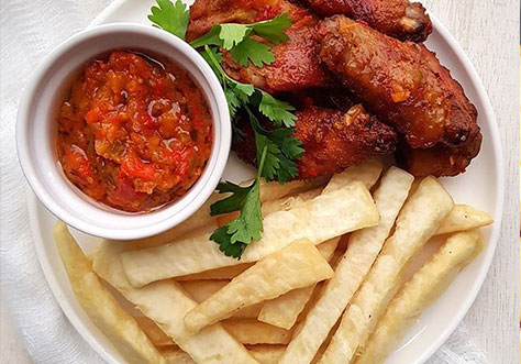 Fried Yam With Spicy Chicken Wings