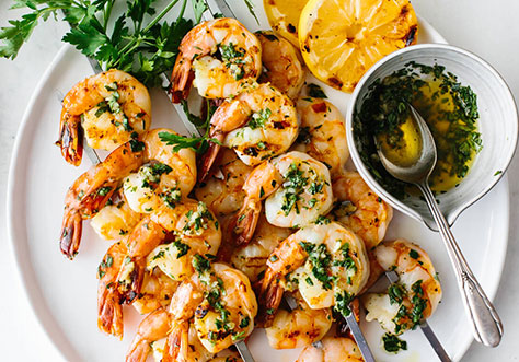 Spicy And Hot Grilled Prawns On Skewers